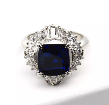 Natural Royal Blue Sapphire 2.99CT Platinum Ring 0.90CT Natural Diamond 