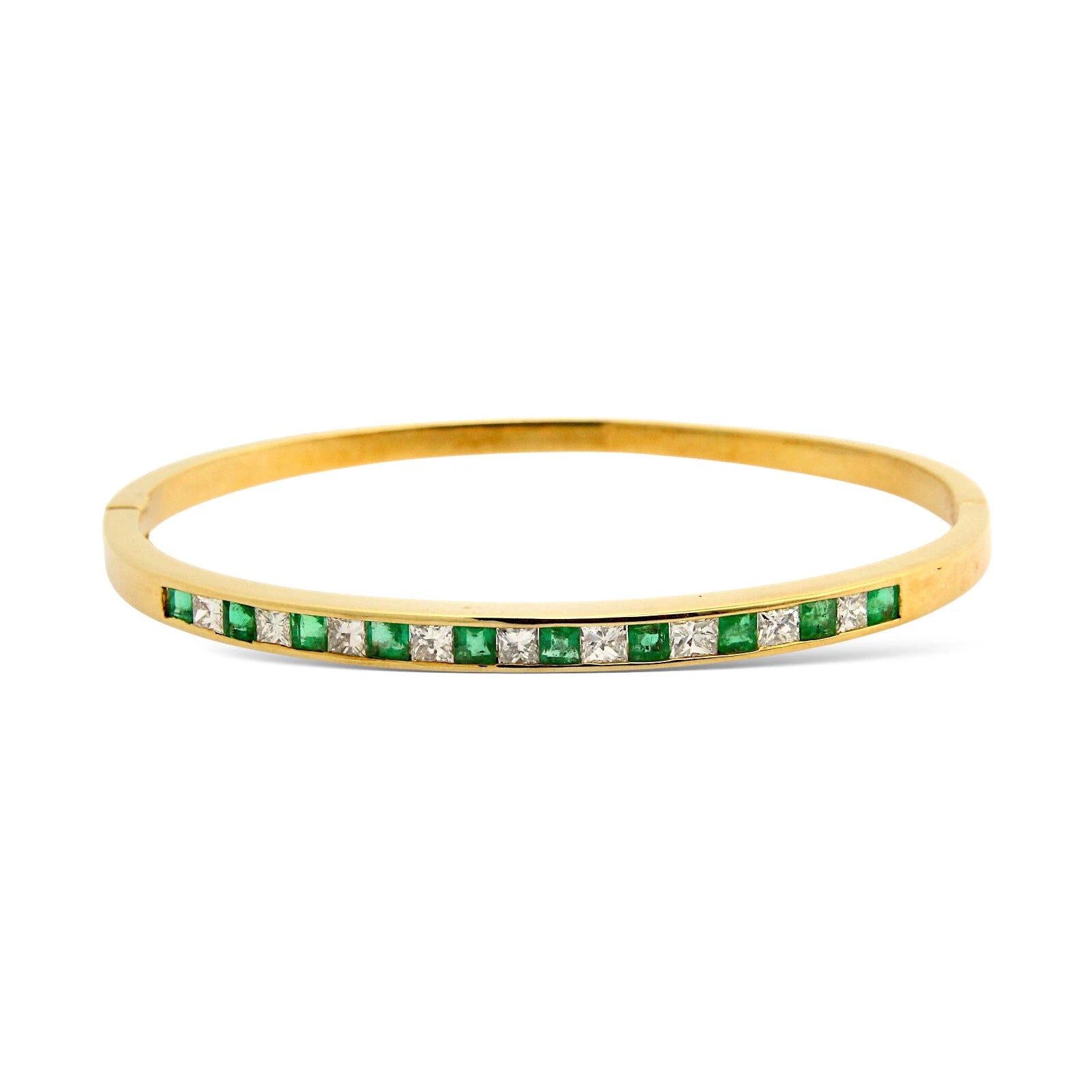 Estate 18K Yellow Gold 0.55 CT Natural Diamond and Emerald 0.75 CT Bracelet 