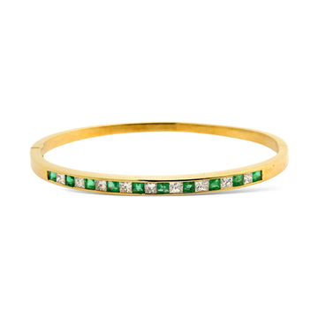 Estate 18K Yellow Gold 0.55 CT Natural Diamond and Emerald 0.75 CT Bracelet 