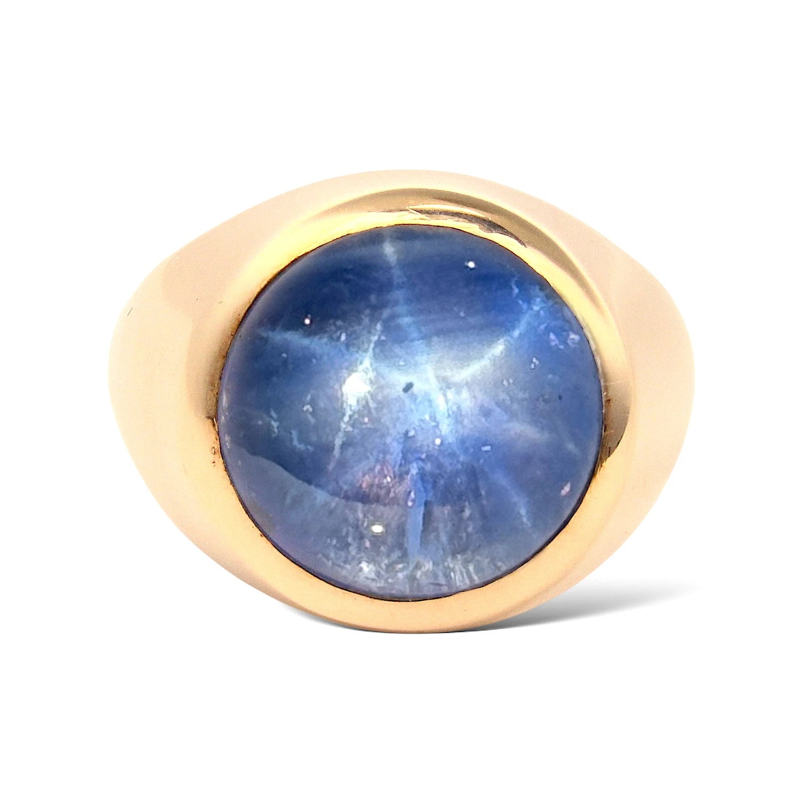 20 CT Natural Star Ceylon Sapphire No Heat 14K Yellow Gold Ring 