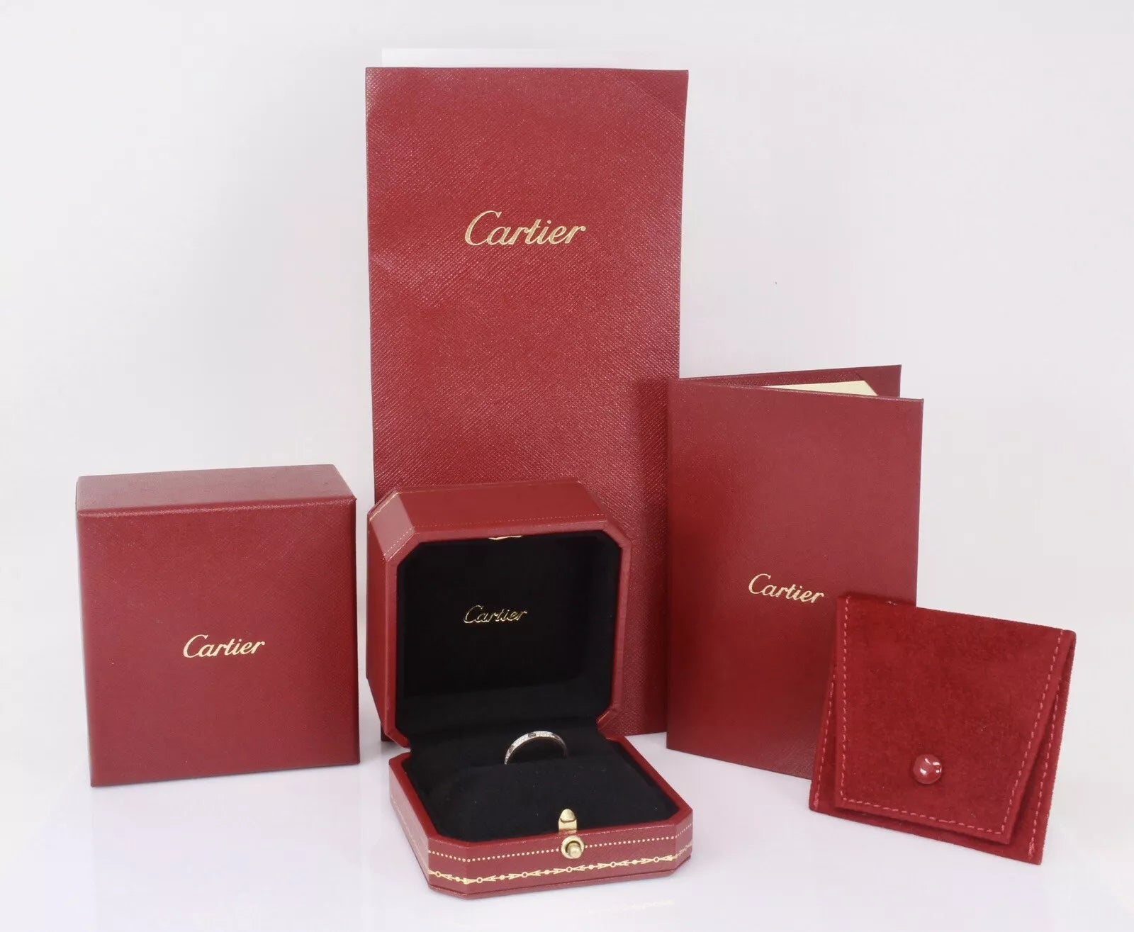 Cartier Love Ring 18k White Gold Diamond Size 52 Small Model 2 Row Pave FULL SET 