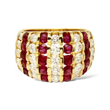 Estate 1.9 CT Red Ruby 18K Yellow Gold 1.39 CT Diamond Ladies Ring Size 6 3/4 