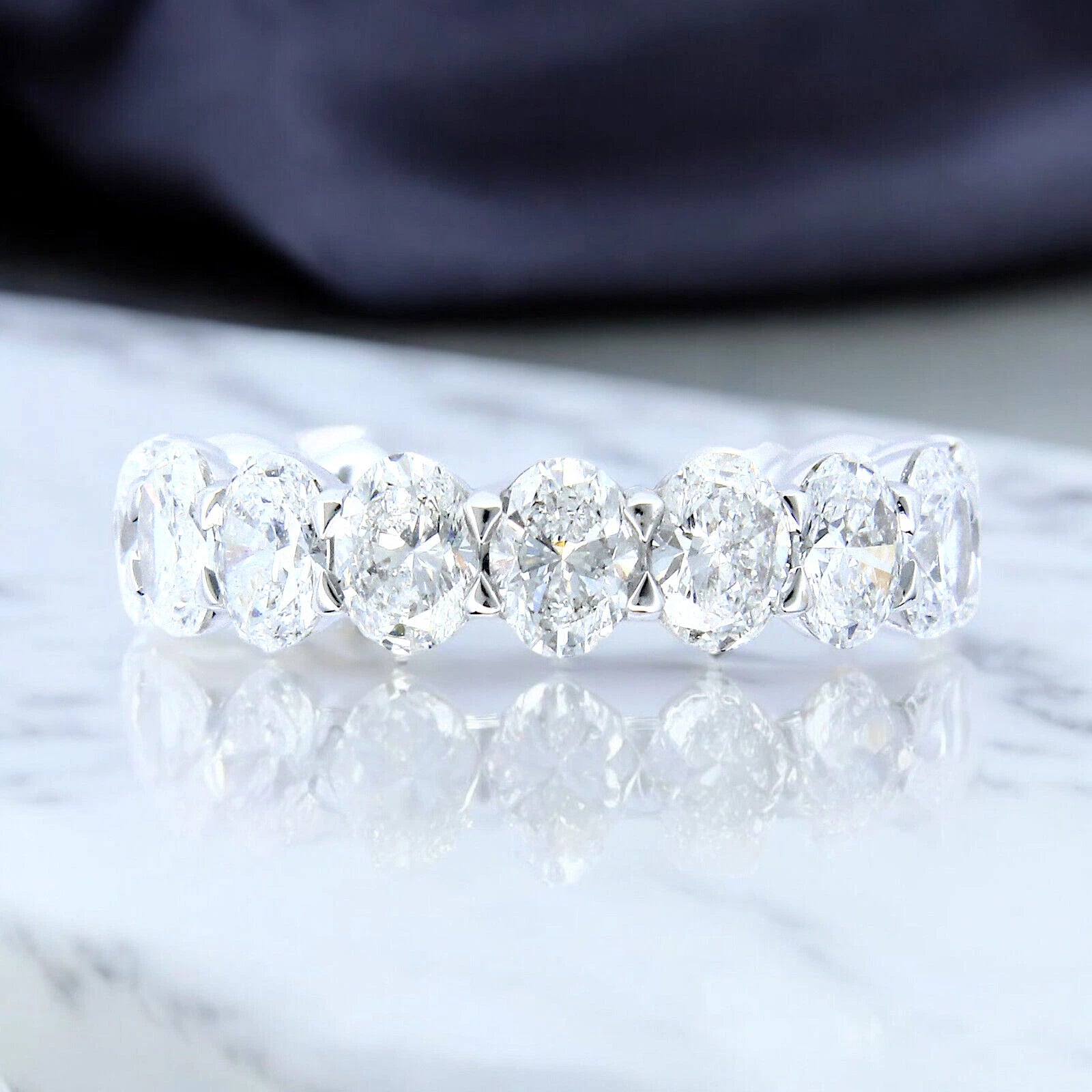 Eternity Band 4.66 ct 18K White Gold Natural Oval Diamond Ring Size 6 For Women 