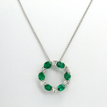 Estate Emerald 1.5 CT and Natural Diamond 0.80 CT Necklace 18K White Gold 