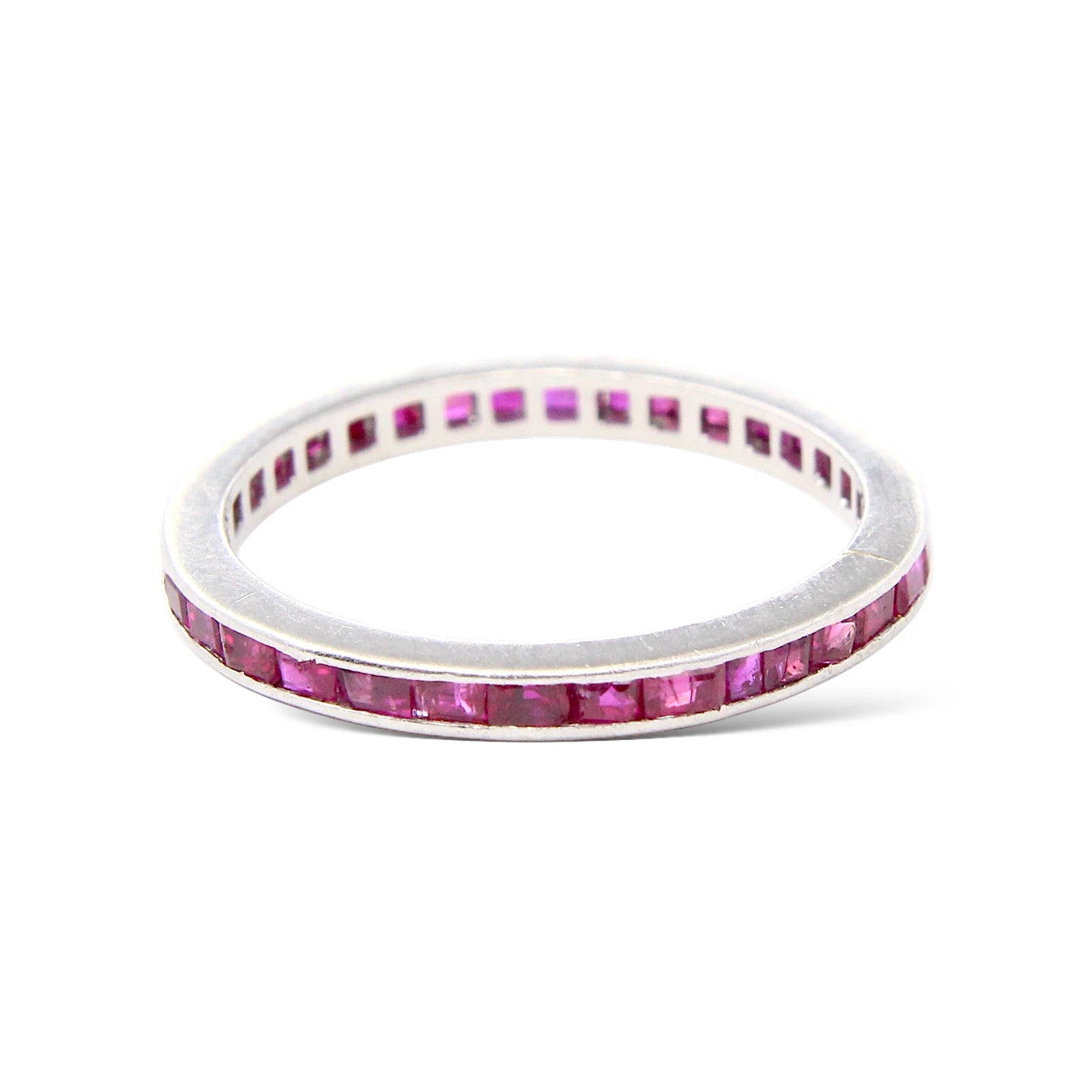Antique Platinum Channel Set Ruby Eternity Band 1.8mm Ring 