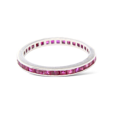 Antique Platinum Channel Set Ruby Eternity Band 1.8mm Ring 