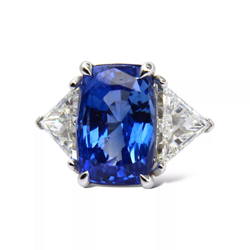 15.80 CT Ceylon No Heat Blue Sapphire and Diamond Ring 18K White Gold AGL 