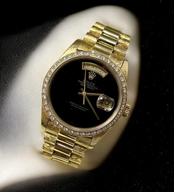 Rolex Day-Date 36mm President Black Onyx Dial Diamond Bezel 18K Yellow Gold 