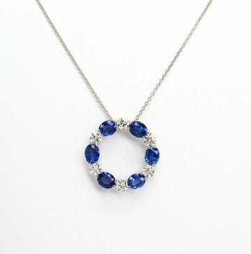 Estate 2 CT Blue Sapphire and Natural Diamond 0.80 CT Necklace 18K White Gold 