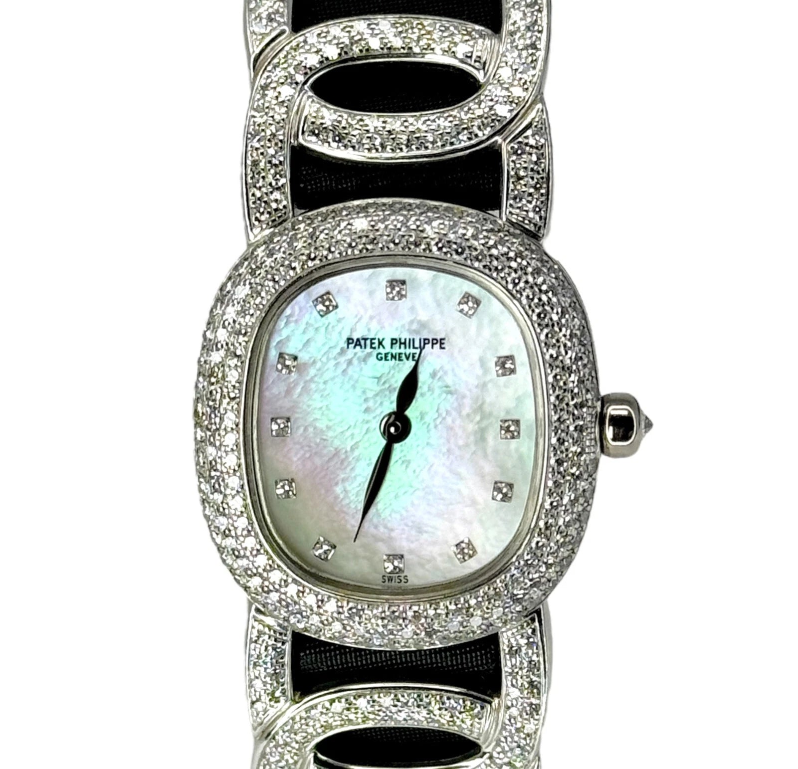 Patek Philippe Golden Ellipse Diamond Mother of Pearl 18K White Gold Quartz 