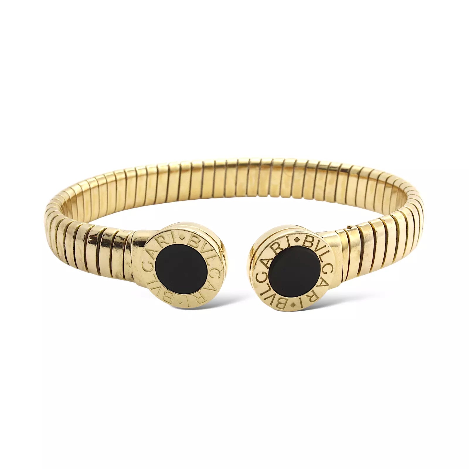 BVLGARI BULGARI Tubogas Black Onyx Bangle Cuff Bracelet 18K Yellow Gold 