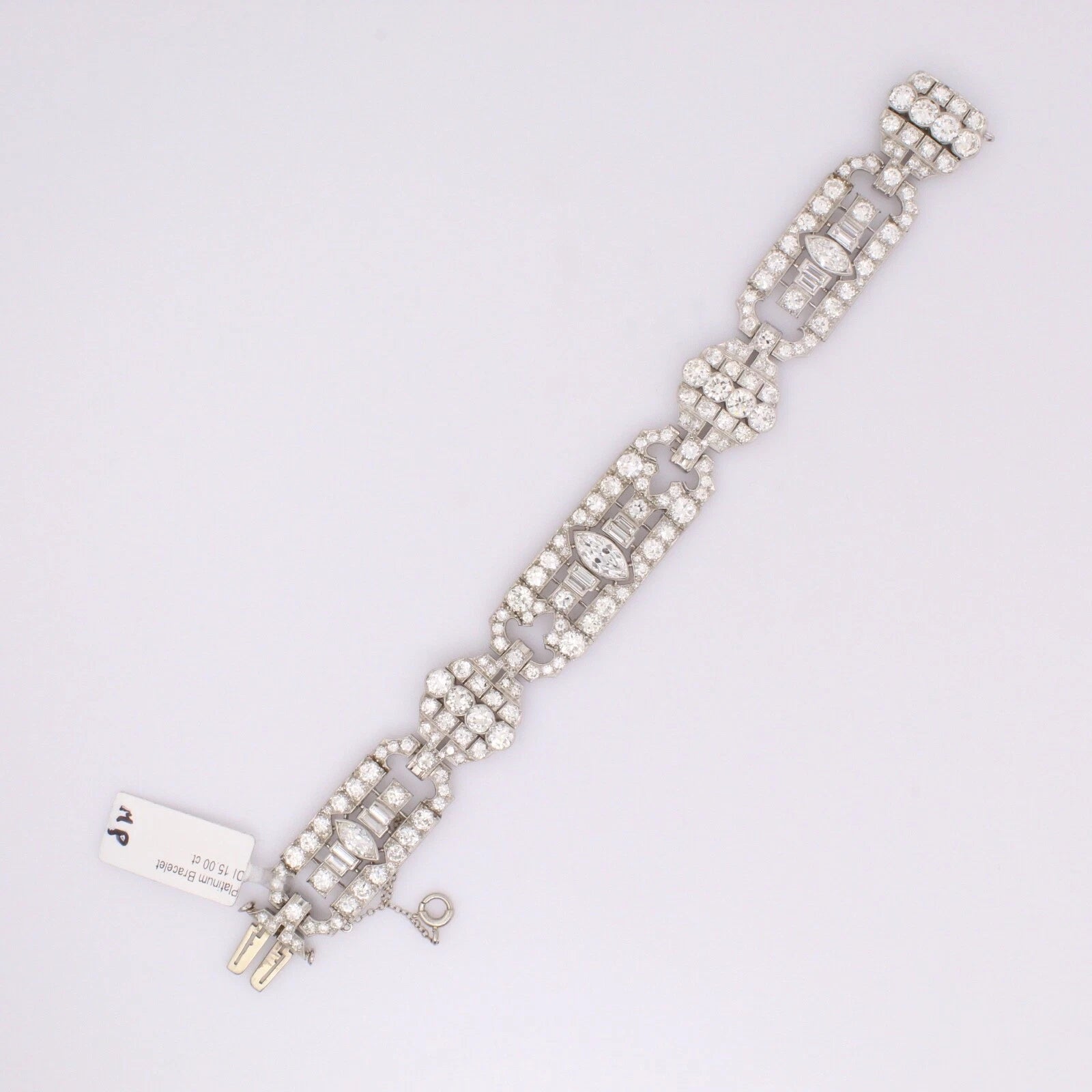 Art Deco 15.00 CT Diamond Platinum Bracelet 1920s Marquise Round Diamond Antique 