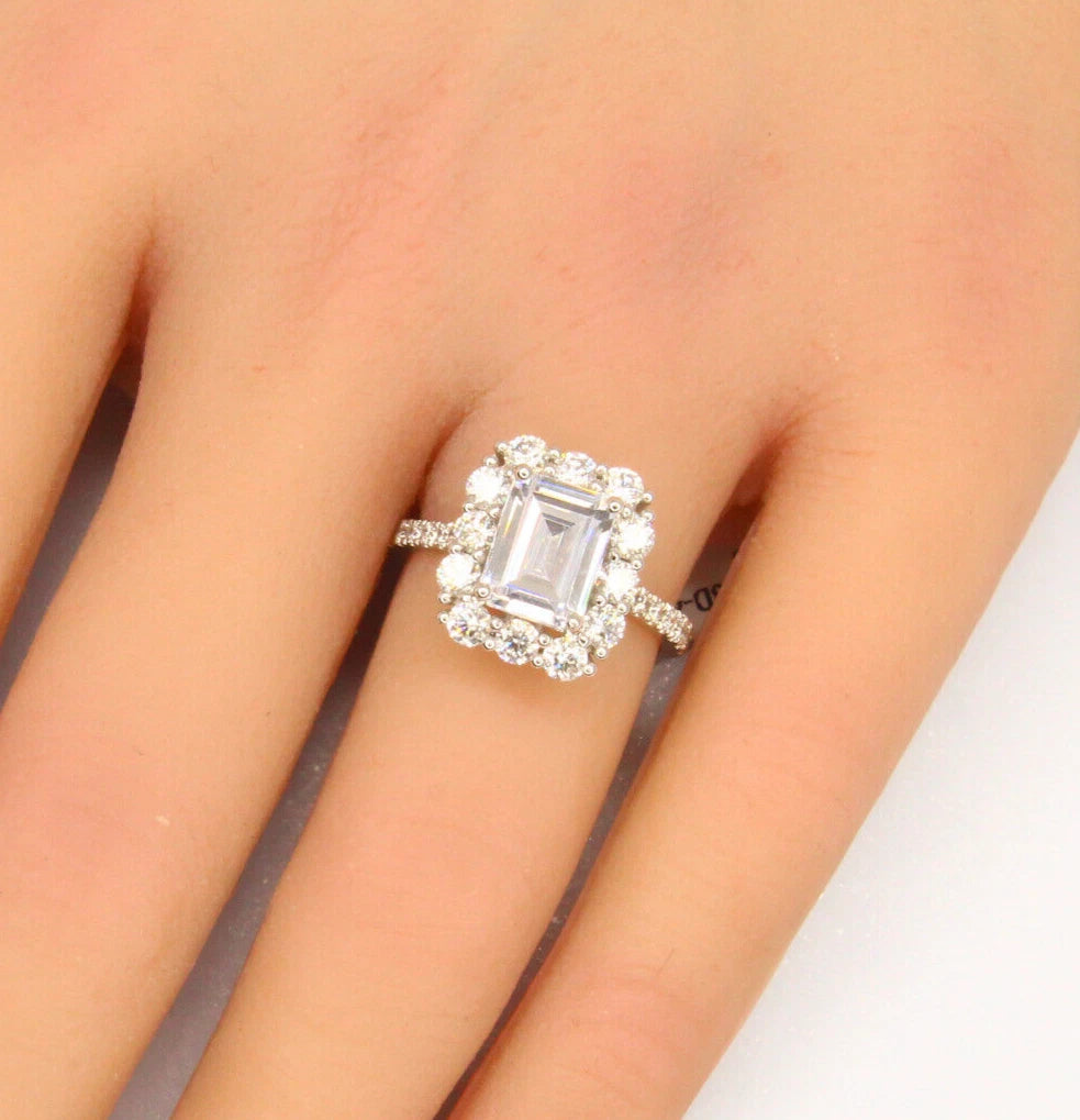 Emerald Cut CZ Ring 1.00 ct Natural Diamonds Engagement Ring In 14K White Gold 