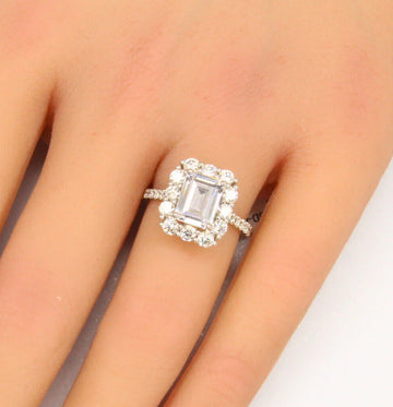 Emerald Cut CZ Ring 1.00 ct Natural Diamonds Engagement Ring In 14K White Gold 