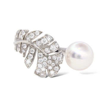 CHANEL Plume De Pearl and Natural Diamond 18K White Gold Ring 
