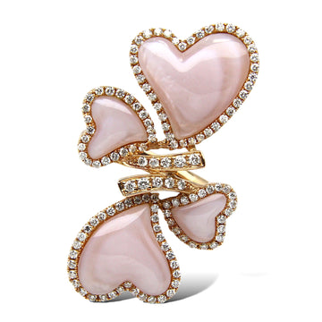 Estate 18K Rose Gold Pink Mother Of Pearl and Natural Diamond 0.68 CT Ring 