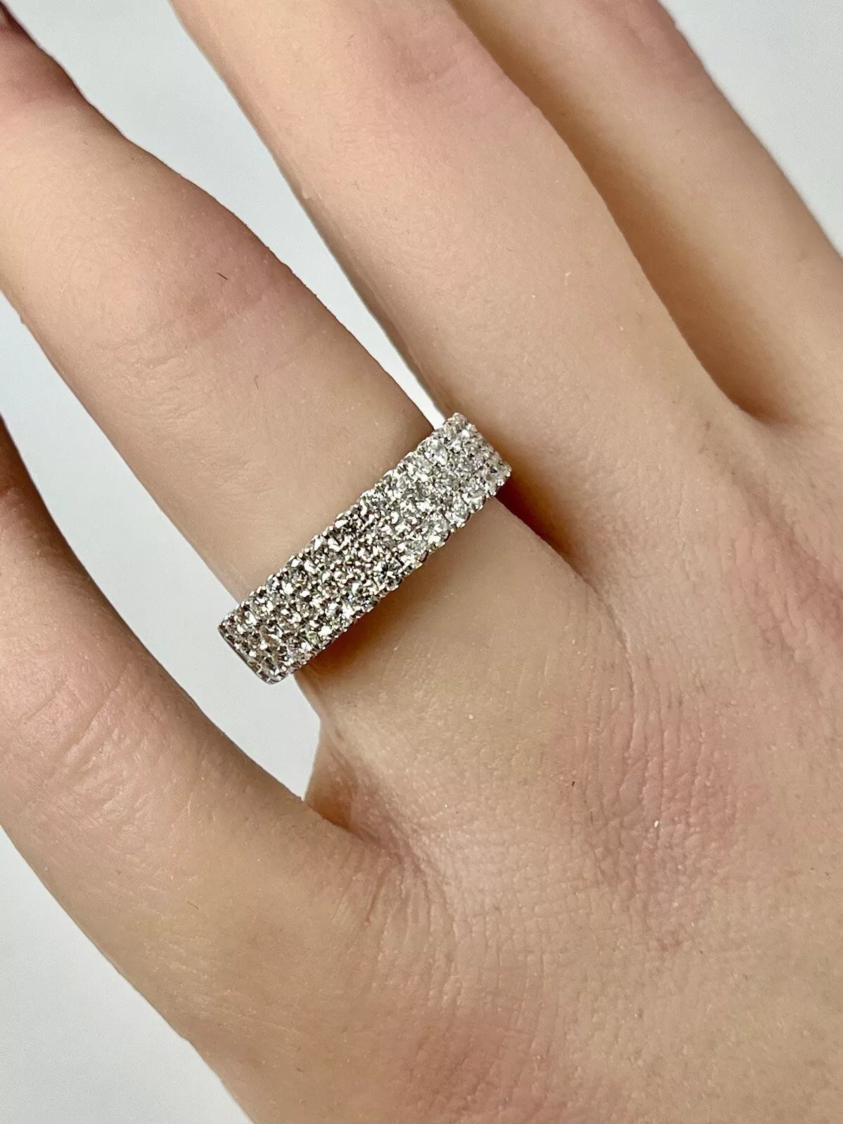 Wide Pave Estate 14k White Gold 1.10 ct Natural Diamond Band Ring G VS Size 6.5 