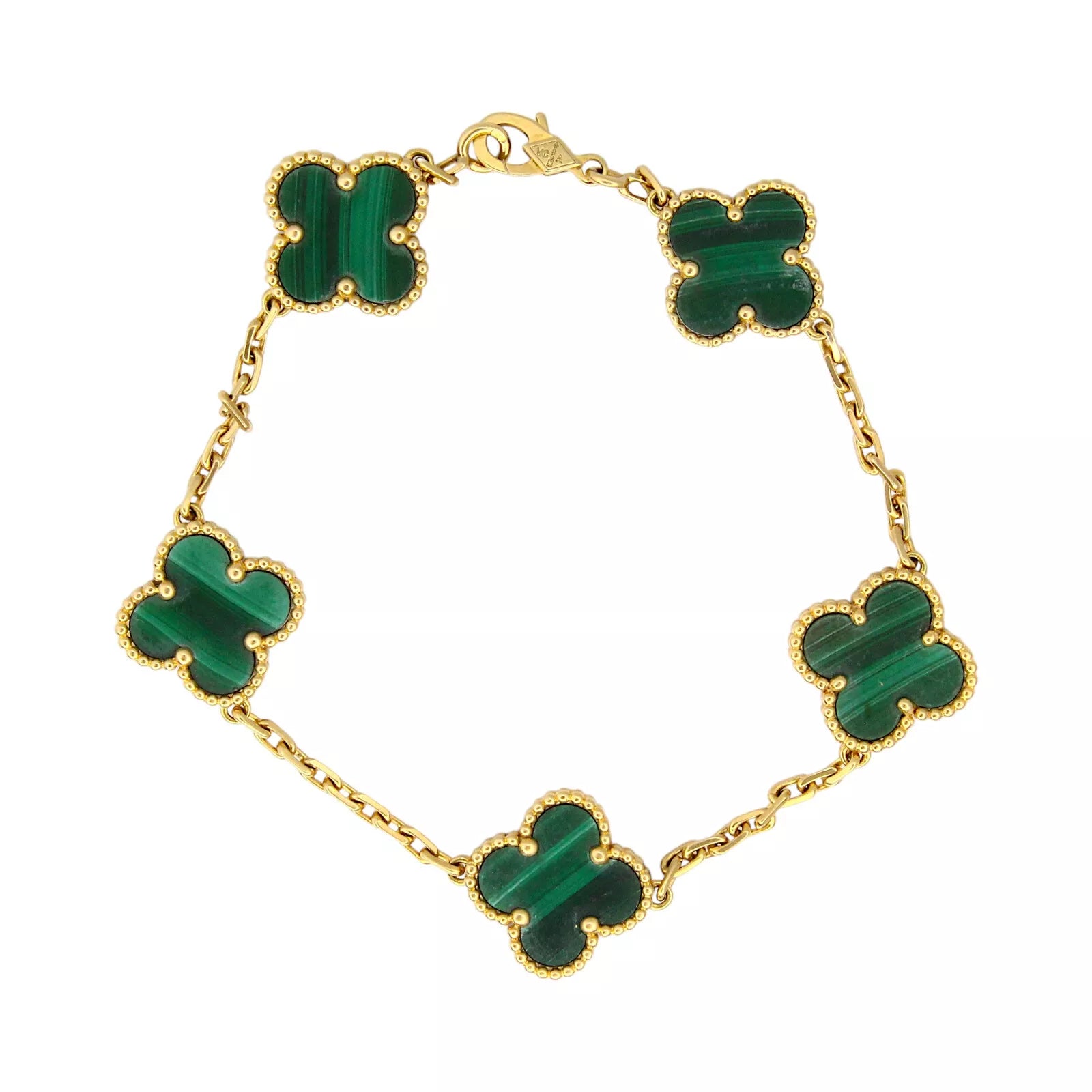 Van Cleef & Arpels Malachite Vintage Alhambra Bracelet 5 Motifs Box Bill Of Sale 