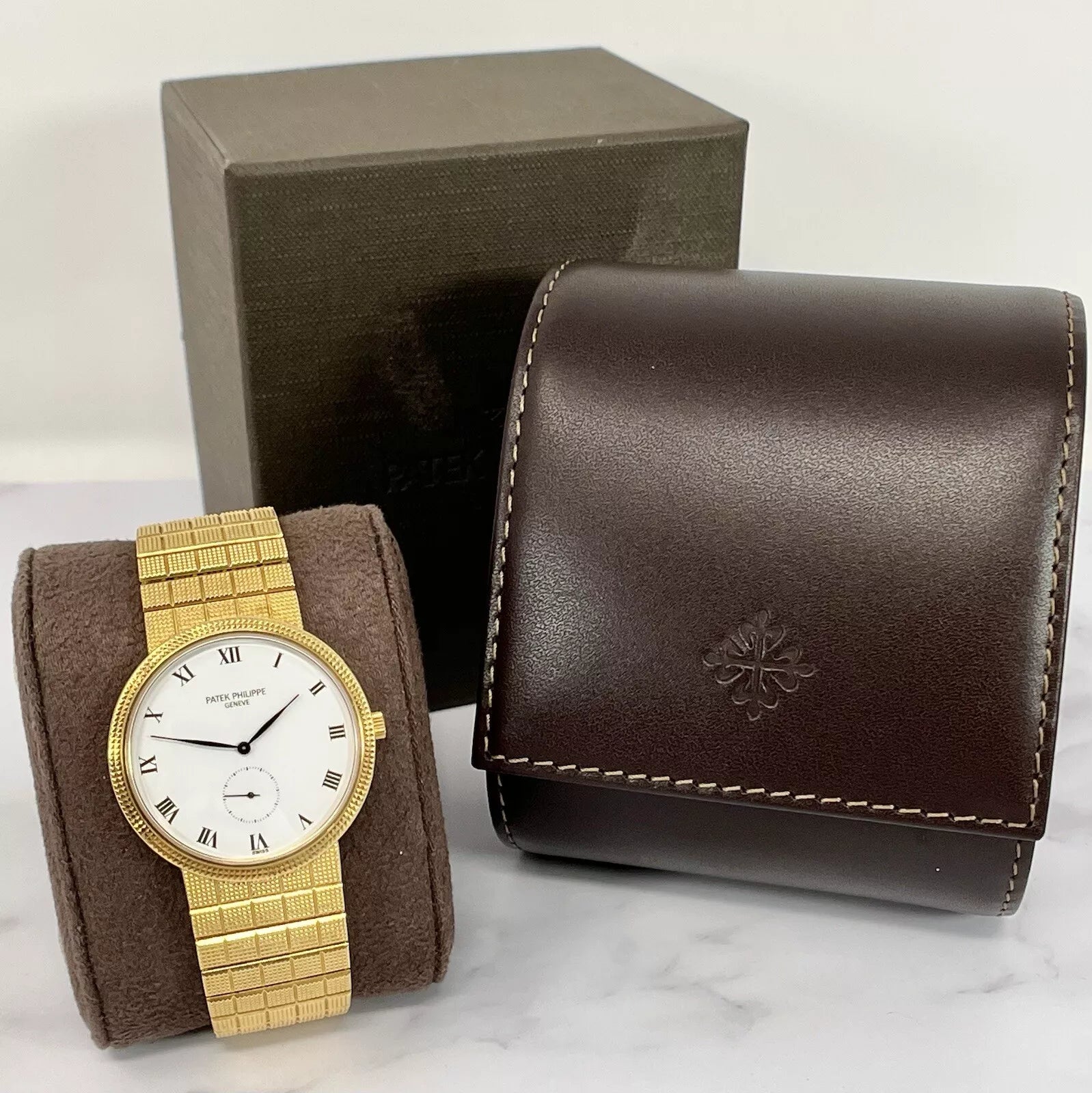 Patek Philippe Calatrava 3919J Hobnail Clous de Paris 18K Yellow Gold Watch 