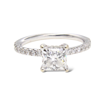 GIA Certified 1.26 CT Princess Cut Diamond Engagement 14K White Gold Ring 