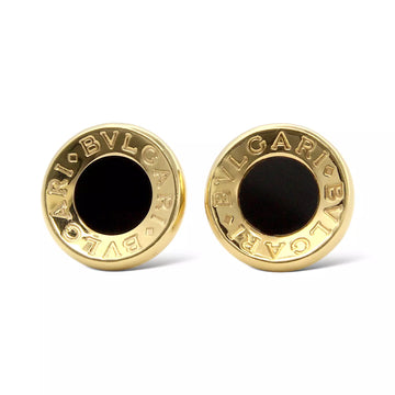 BVLGARI BULGARI Classic 18K Yellow Gold & Black Onyx Round Stud Earrings 