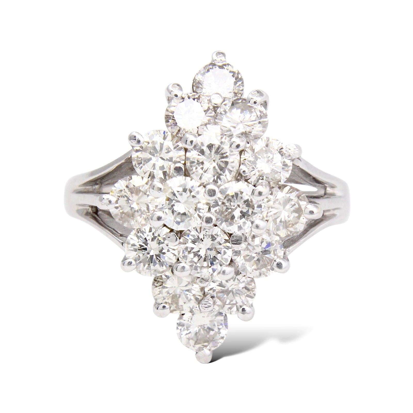 Diamond Cluster Cocktail Style Ring 2 CT 14K White Gold Size 6 
