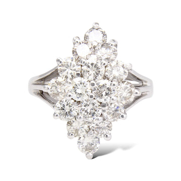 Diamond Cluster Cocktail Style Ring 2 CT 14K White Gold Size 6 