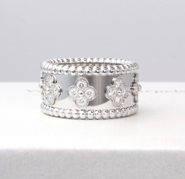 Van Cleef & Arpels Perlée Clovers Ring Medium Model 18K White Gold 
