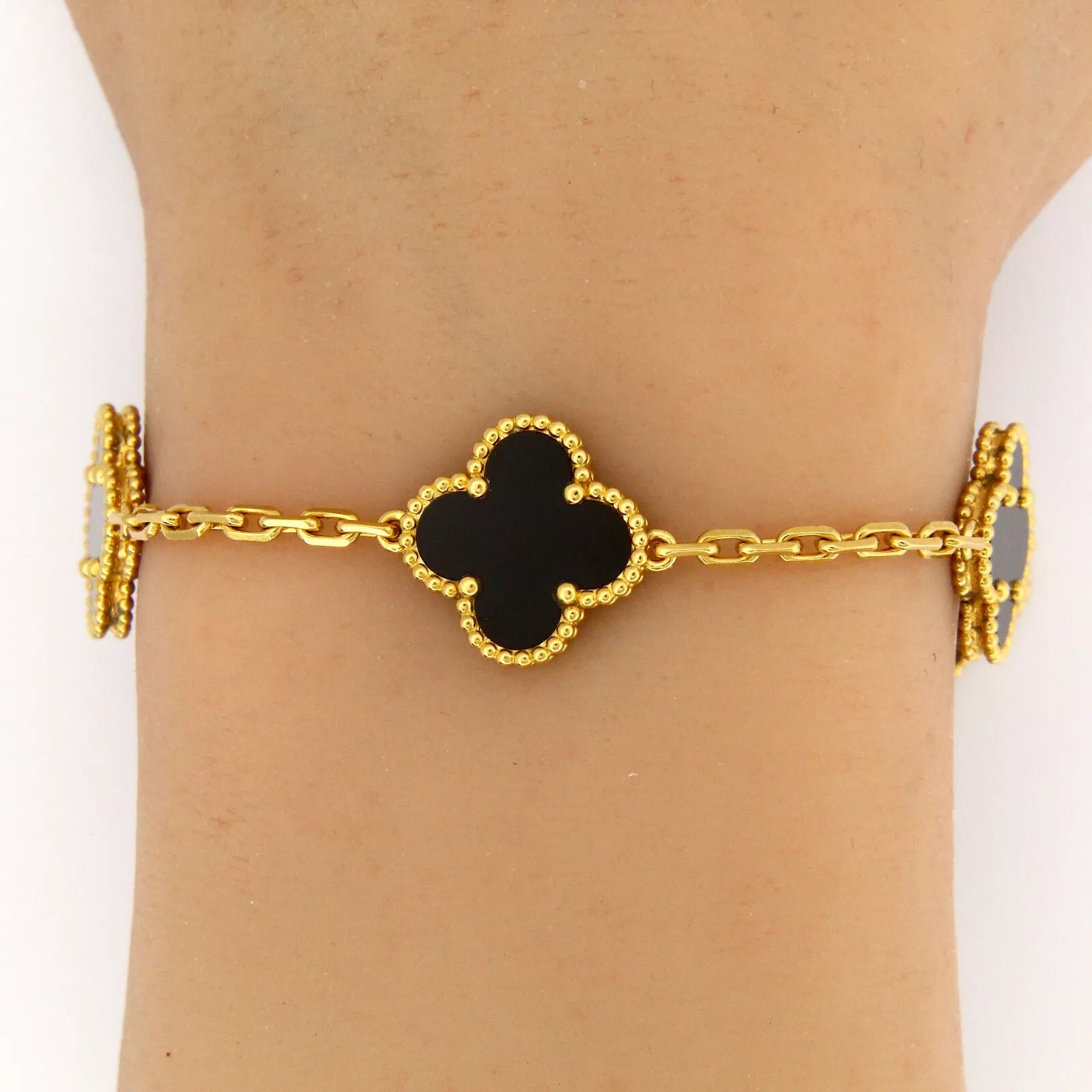 Van Cleef & Arpels Onyx Vintage Alhambra Bracelet 5 Motifs Bill Of Sale 