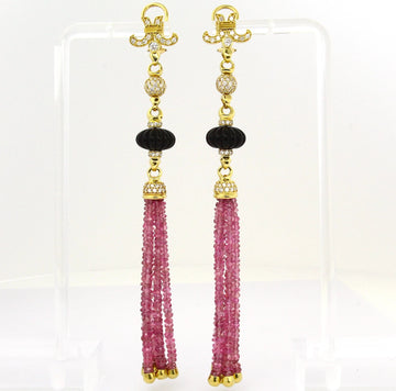 Estate 18K Yellow Gold 2.80 CT Natural Diamond Black Onyx Drop Dangle Earrings 