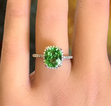 GIA 3.25CT Green Tsavorite LARGE 18K White Gold 0.40CT Diamond Ring Halo 