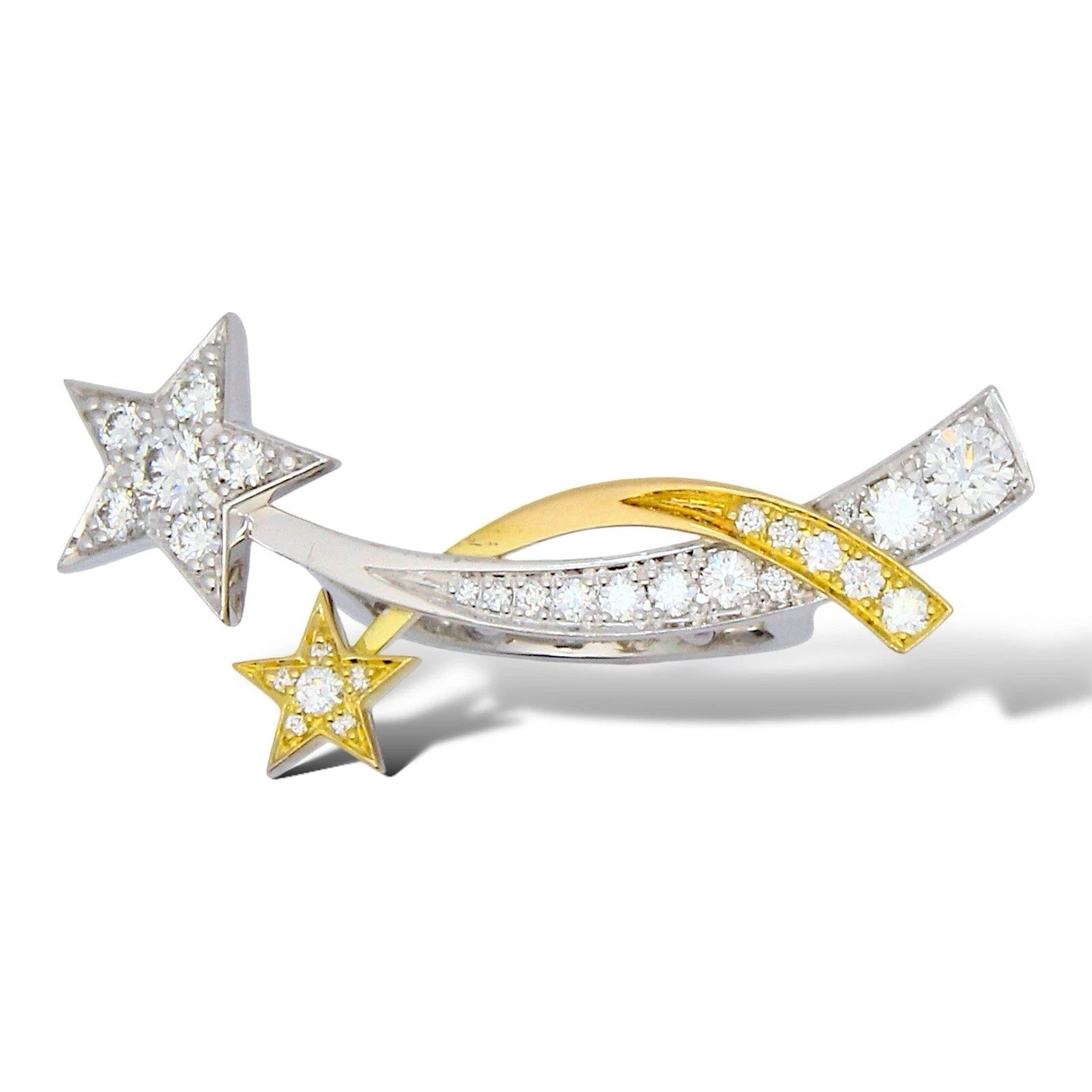 Chanel Comet Etoile Filante 18k Yellow White Gold Diamond Star Two Tone Ring 