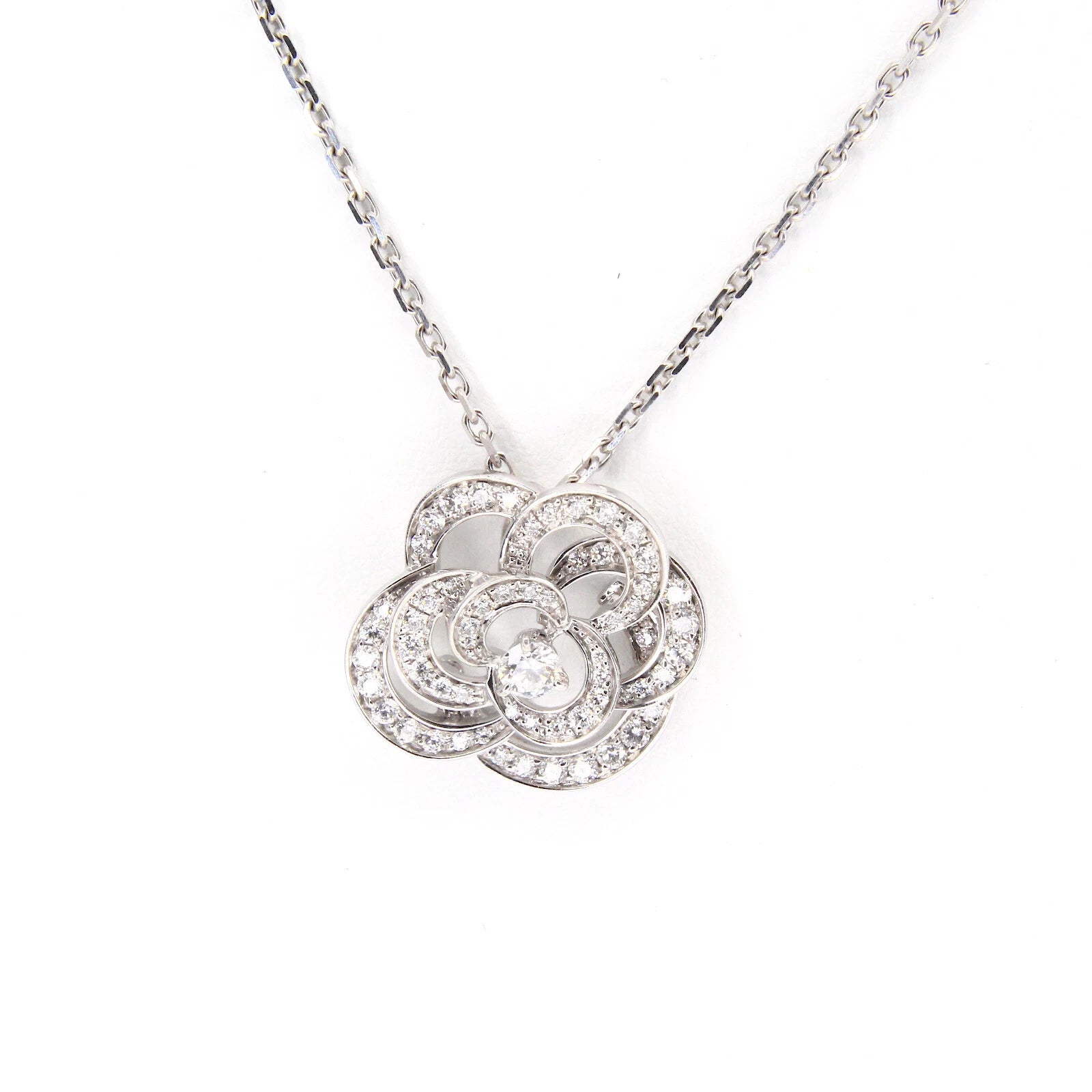 CHANEL Fil de Camélia Diamond Pendant 0.84 CT Necklace 18K White Gold 