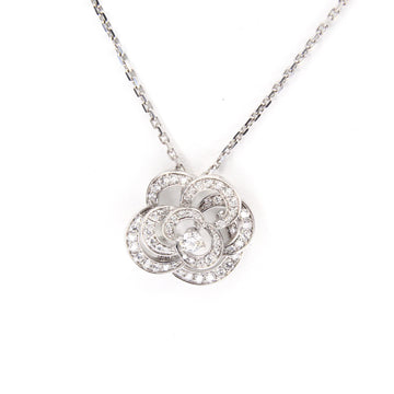 CHANEL Fil de Camélia Diamond Pendant 0.84 CT Necklace 18K White Gold 