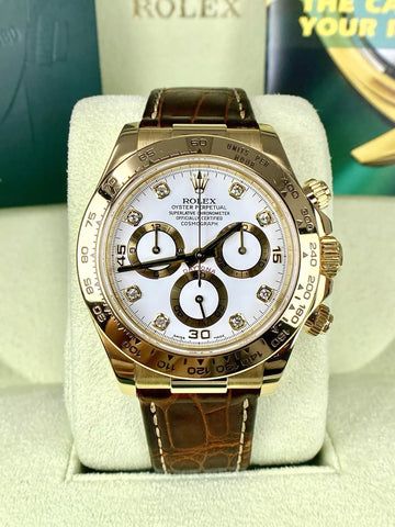 Rolex Daytona Cosmograph 18k Yellow Gold White Diamond 116518 MINT Papers 