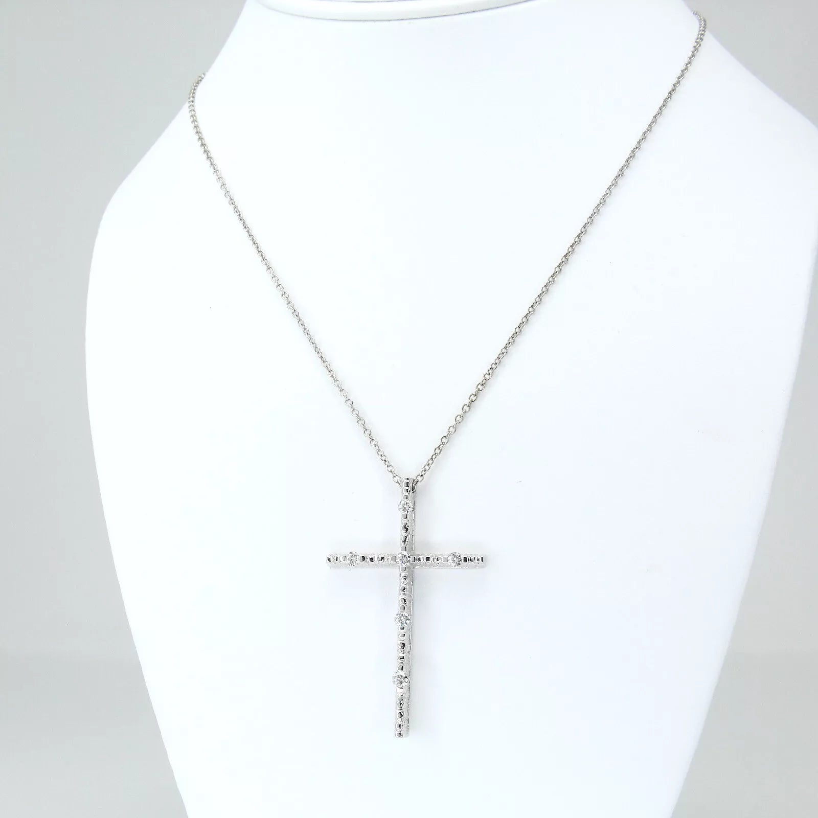 ROBERTO COIN Large Diamond Cross Gold Necklace 0.38 CT 18K White Gold 
