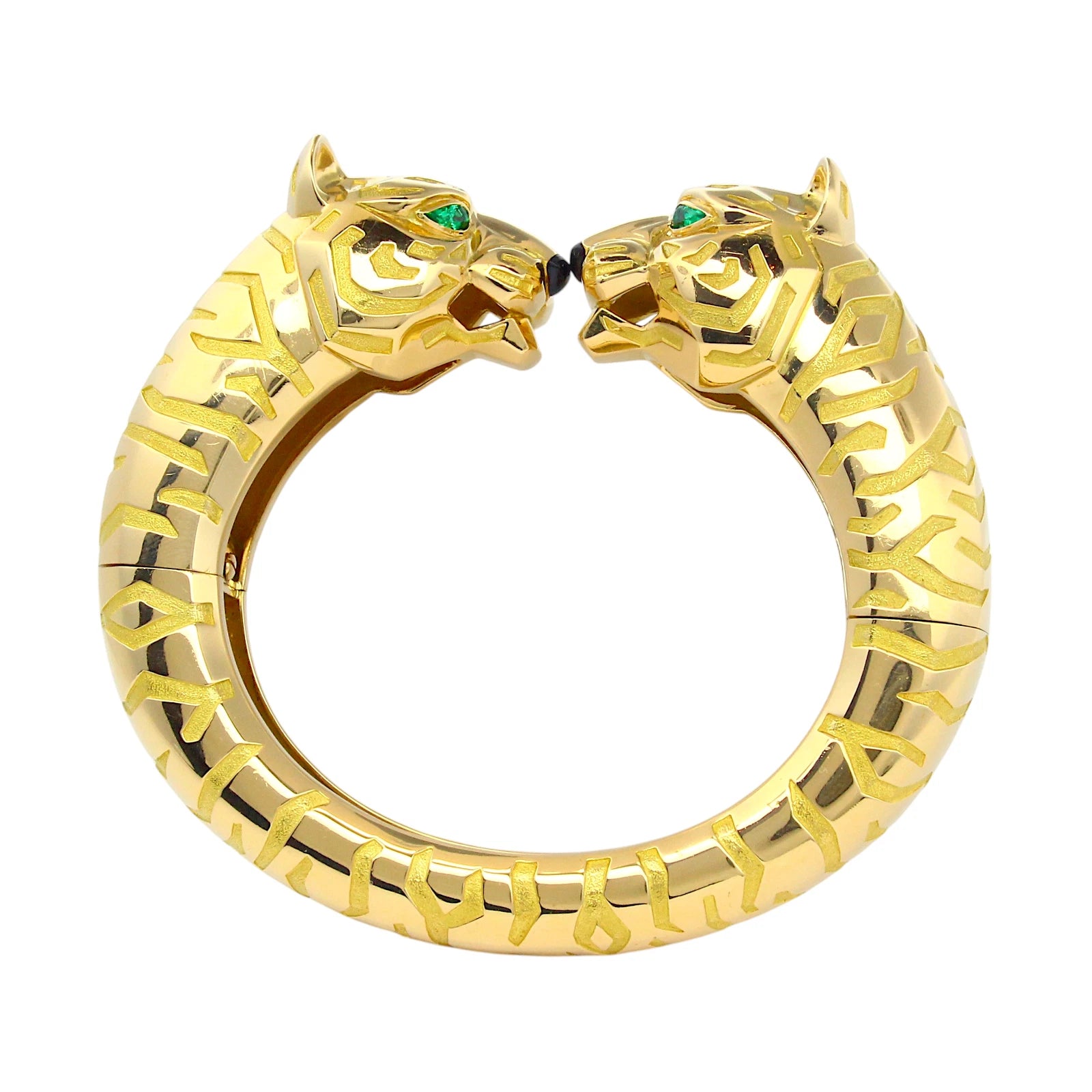 CARTIER Paris Panthère Emerald Eyes Rare 18K Yellow Gold Cuff Bangle 