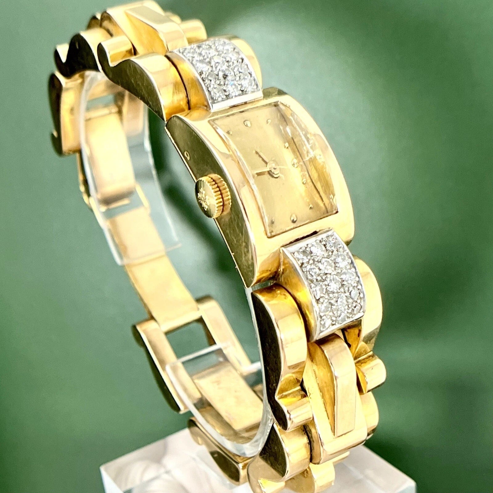 Patek Philippe Retro Vintage Ladies 18K Rose Gold Platinum Diamond Watch 