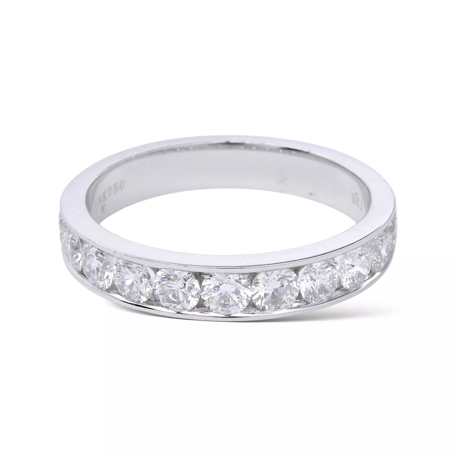 Anniversary Band Channel Set 1.10 CT Diamond Round Cut 18K White Gold Ring 