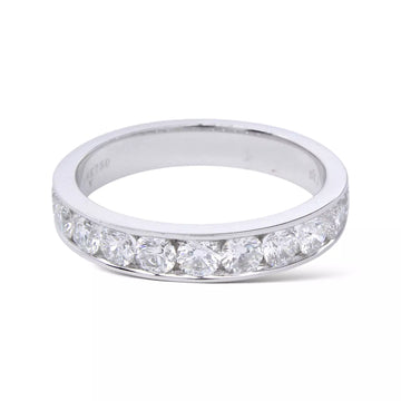 Anniversary Band Channel Set 1.10 CT Diamond Round Cut 18K White Gold Ring 