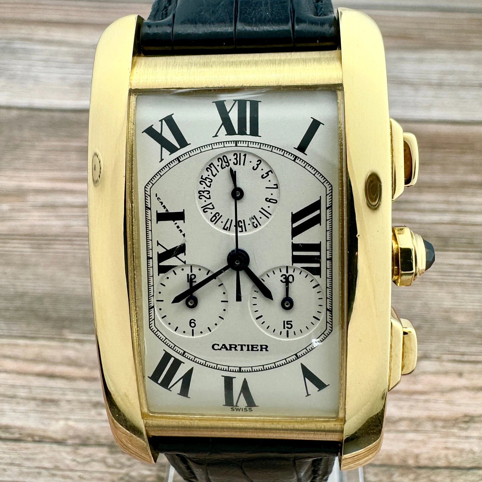 Cartier Tank Americaine Extra Large Chronograph 18k Yellow Gold Quartz