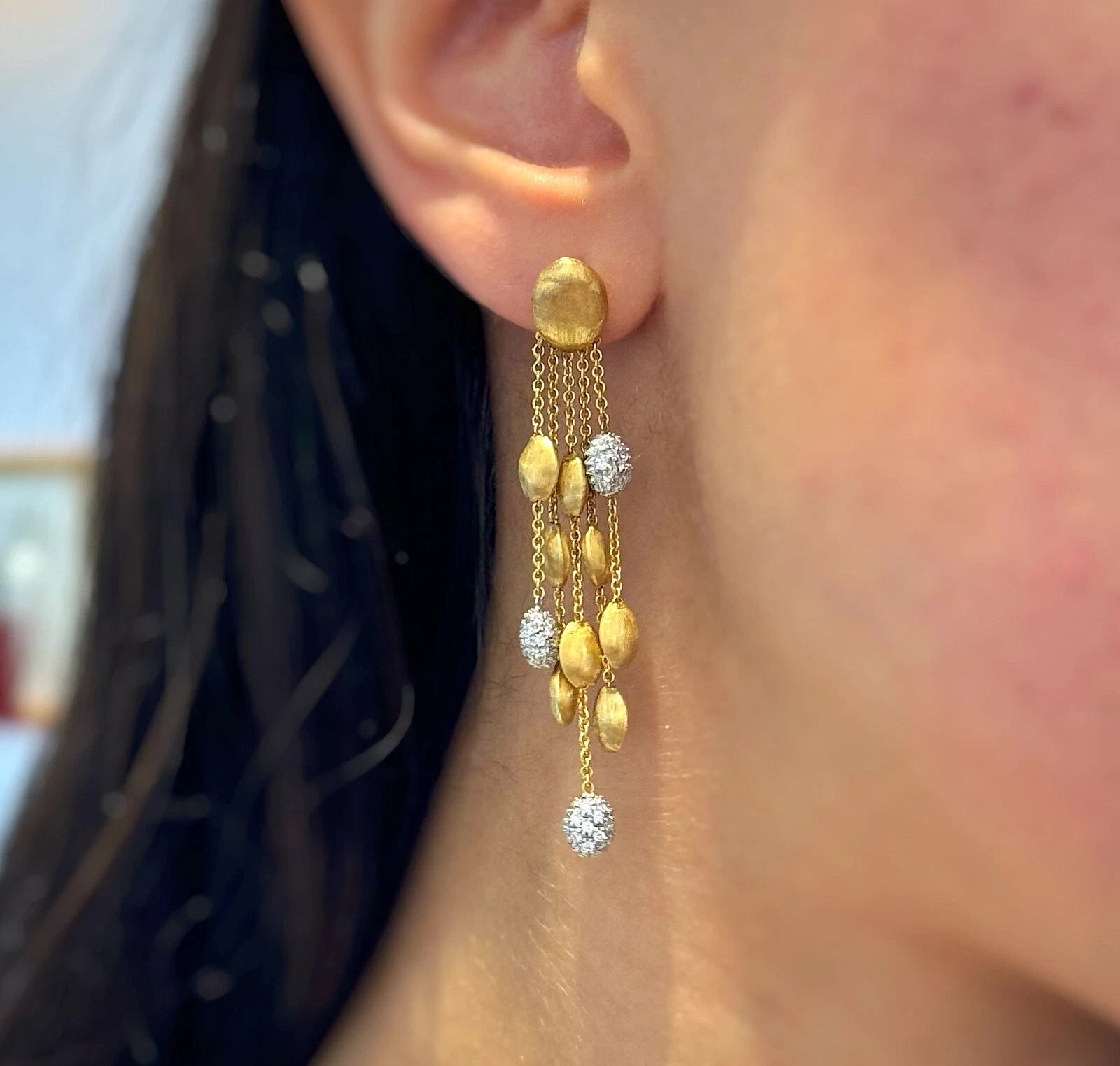 Marco Bicego Siviglia Five Strand Natural Diamond Earrings 18K Yellow Gold 