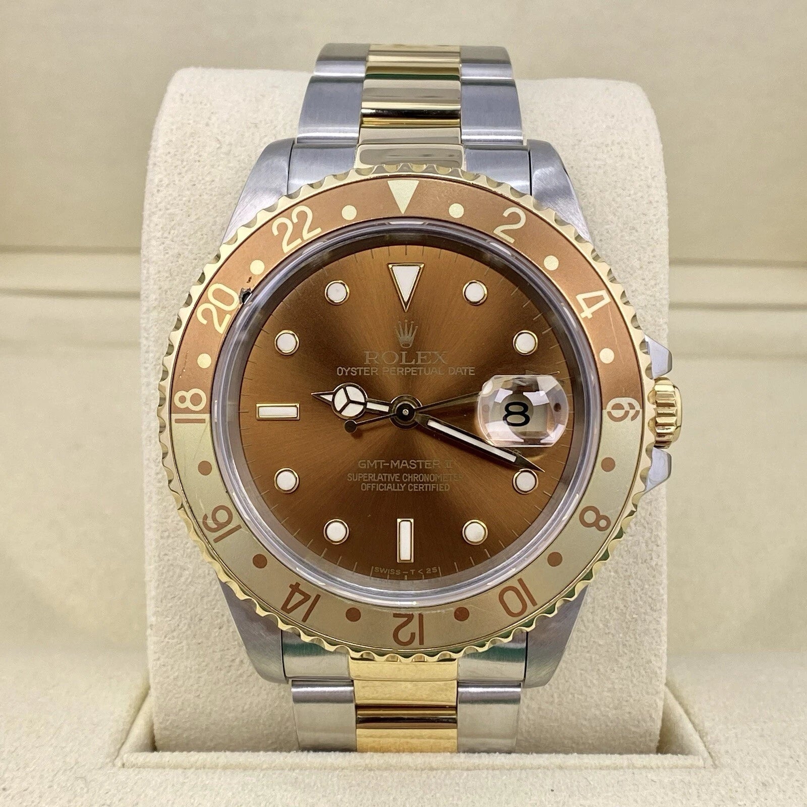 Rolex GMT-Master II Eye of the Tiger Rootbeer Two Tone Brown Dial Yellow Gold 