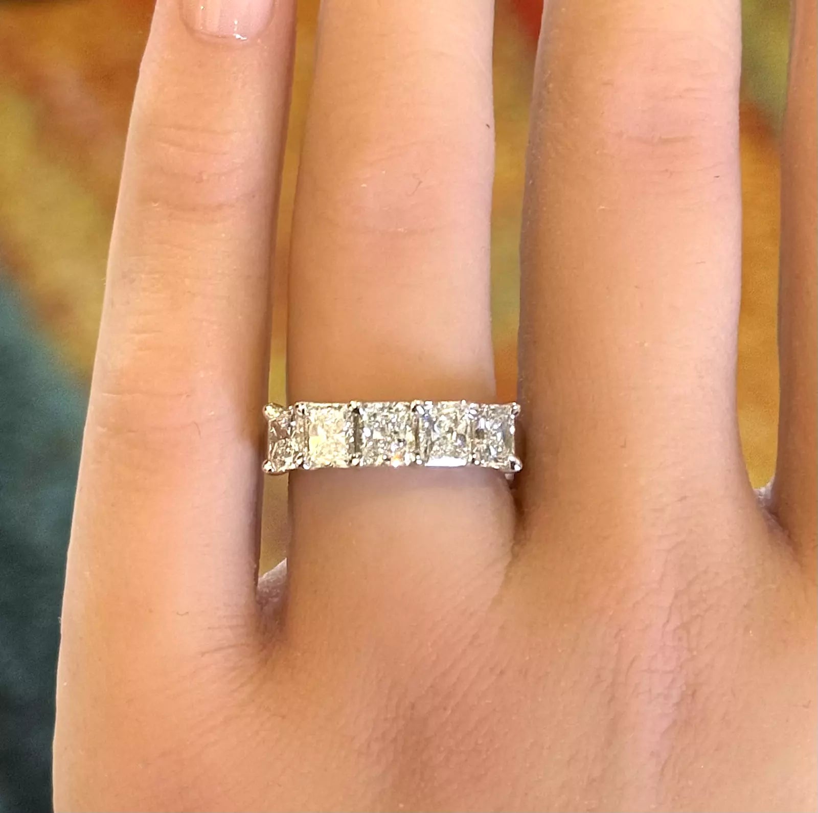 Anniversary Estate 2.5CT 5 Stone Natural Diamond Radiant Cut 18K White Gold Ring 