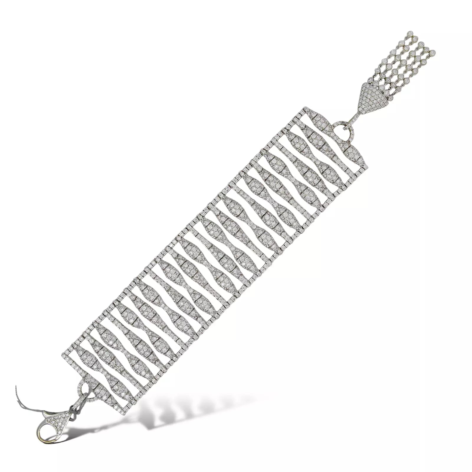 Multi Strand 30.00 CT Diamond Tassel Bracelet Wide Pave 18K White Gold Natural 