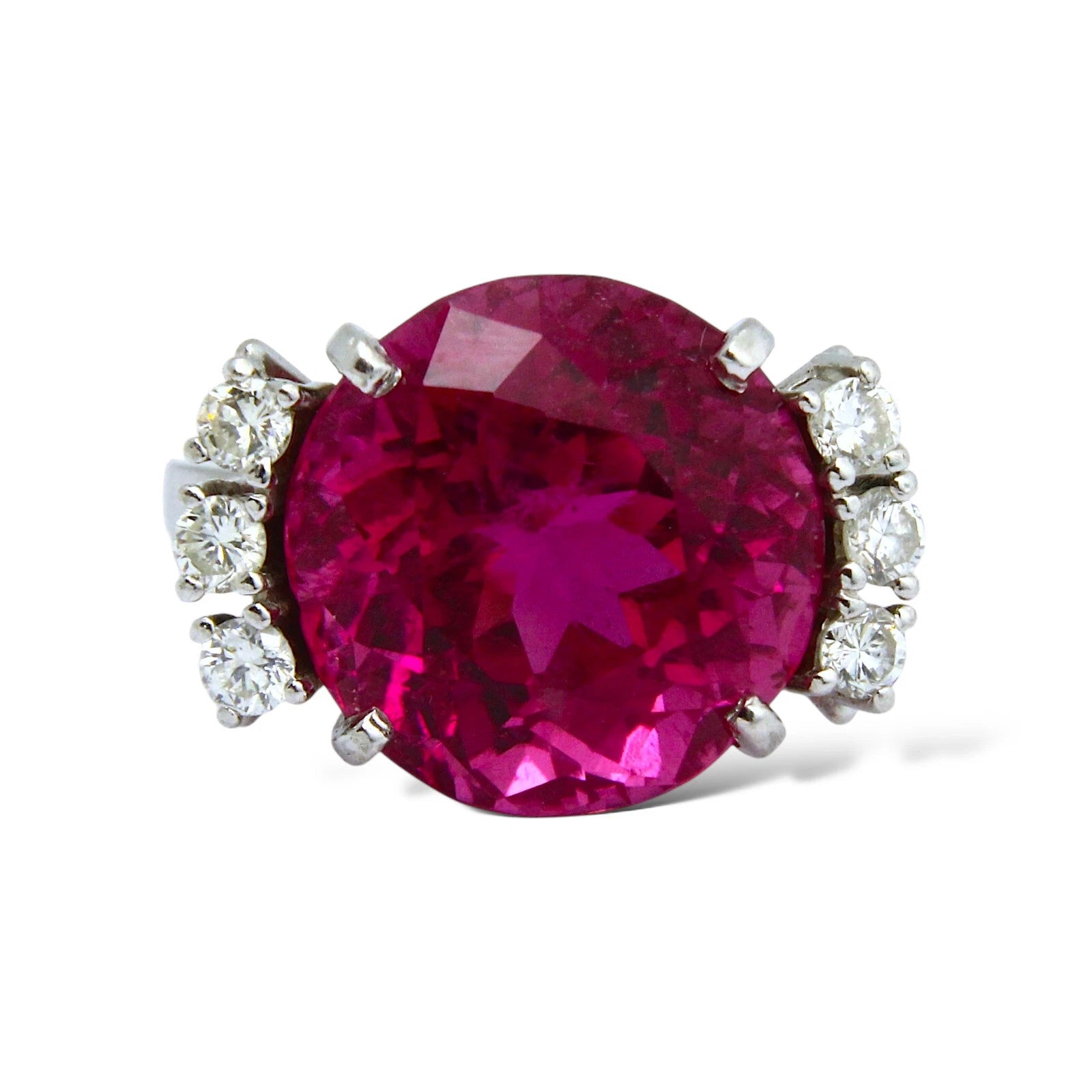 10.91 CT Pink Tourmaline and Diamond  Platinum Ring Natural GIA Certified 