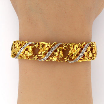 French Art Nouveau Bracelet Antique 1.50 CT Rose Cut Diamond 18K Yellow Gold 