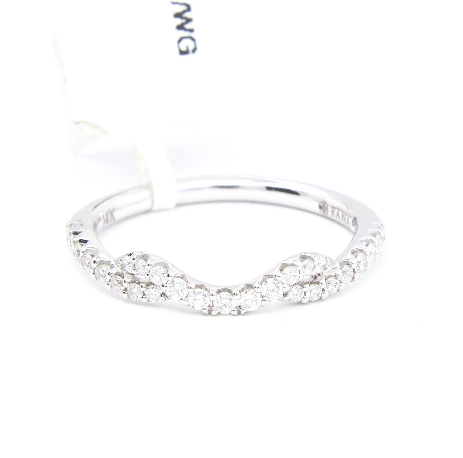 FANA Wave Band 0.25 CT Natural Diamond Round Cut 14K White Gold Ring 