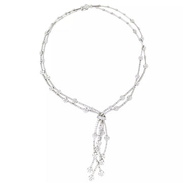 20.00 CT Diamond Two Row Floral Line Drop Necklace 18K White Gold Natural 
