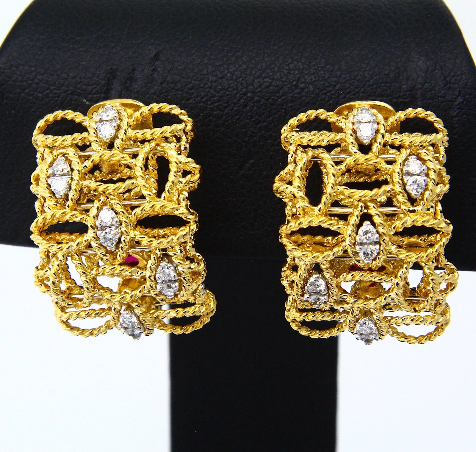 Roberto Coin Barocco 18K Yellow Gold Clip-On Diamond Earrings Vintage Italian 